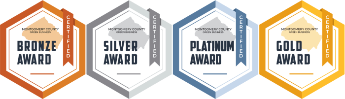 Green Business Certification levels of certification. Bronze, Silver, Platinum, and Gold.